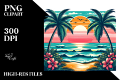 Retro Tropical Beach Sunset PNG Product Image 2