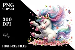 Colorful Baby Unicorn Tumbling with Spring Petals | Product Image 1