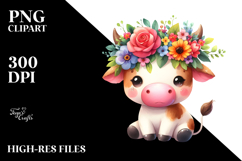 Cute Vibrant Flower Crown Cow Clipart Product Image 2
