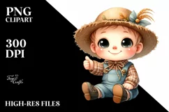 Cute Baby Scarecrow with Big Eyes, Thumbs Up | Clipart Product Image 1