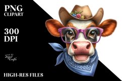 Cow Watercolor Cow with Bandana and Fancy es | Sublimation Product Image 1