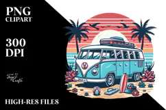 Vintage Beach Van with Clipart Design PNG Product Image 2