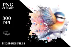 Bird Splash Flower Painting, PNG Product Image 2