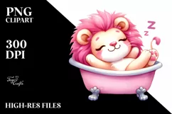 Pink-ish Baby Lion Sleeping in Bathtub Product Image 1