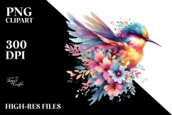 Vibrant Bird with Flowers | Whimsical Summer Clipart Product Image 3