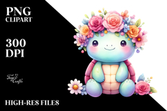 Cute Vibrant Flower Crown Turtle Clipart Product Image 2