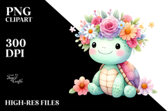 Cute Vibrant Flower Crown Turtle Clipart Product Image 2