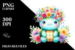 Cute Vibrant Flower Crown Turtle Clipart Product Image 2