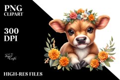 Cute Baby Highland Cow with Marigold Frame PNG Product Image 2