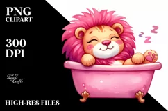 Cute Baby Lion in Bathtub Clipart Product Image 1