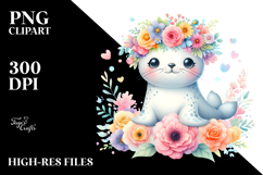 Cartoon Seal with Flower Crown, Transparent PNG Product Image 2