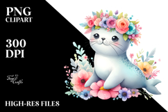 Cartoon Seal with Flower Crown, Transparent PNG Product Image 2