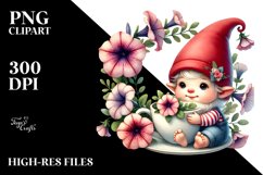 Cute Baby Gnome with Petunia Floral Frame, Transparent PNG Product Image 2