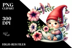 Cute Baby Gnome with Petunia Floral Frame, Transparent PNG Product Image 2