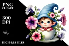 Cute Baby Gnome with Petunia Floral Frame, Transparent PNG Product Image 2