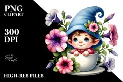 Cute Baby Gnome with Petunia Floral Frame, Transparent PNG Product Image 2
