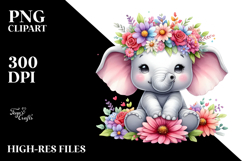 Cartoon-Style Elephant Sitting with Flower Crown PNG Product Image 2