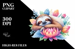 Colorful Watercolor Sleeping Sloth in Flower Product Image 3