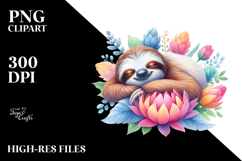 Colorful Watercolor Sleeping Sloth in Flower Product Image 2