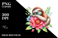 Colorful Watercolor Sleeping Sloth in Flower Product Image 2