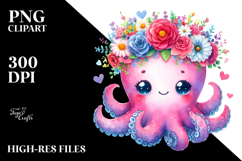 Octopus with Floral Wreath PNG Product Image 2