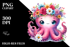Octopus with Floral Wreath PNG Product Image 2