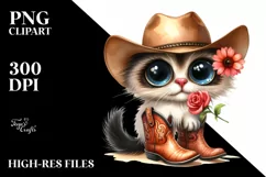 Expressive Watercolor Cat with Sun Hat | Caricature-Like Product Image 3