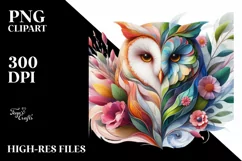 Vibrant Owl with Flowers and Splashes PNG Product Image 1