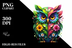 Vibrant Owl with Flowers and Splashes PNG Product Image 3
