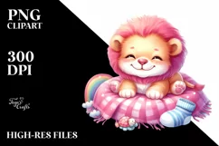 Vibrant Pink-ish Cute Lion Clipart Product Image 1