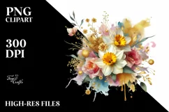 Watercolor Abstract Vibrant Bouquet with Gold Foil Product Image 1