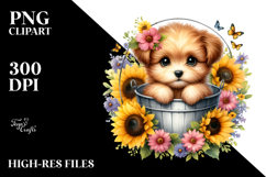 Cute Baby Dog with Sunflower PNG Product Image 2