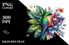 Vibrant Bird with Flowers, Abstract PNG Product Image 3