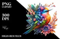 Vibrant Watercolor Bird with Flowers PNG Product Image 3