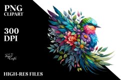 Vibrant Watercolor Bird with Flowers PNG Product Image 3