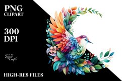 Vibrant Watercolor Bird with Flowers PNG Product Image 1
