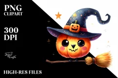 Cute Funny Broom Watercolor Clipart Product Image 1
