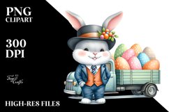 Smiling Bunny in Suit with Hat PNG Product Image 2