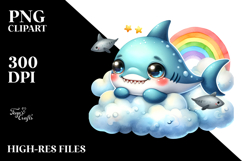 Colorful Watercolor Baby Shark Resting on Cloud Product Image 2