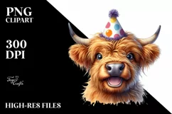 Cow Watercolor Highland Cow with Party Hat | Sublimation Product Image 3