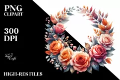 Colorful Watercolor Wreath with Orange Roses | Sublimation | Product Image 1