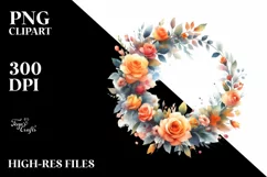 Orange Roses Colorful Wreath | Sublimation | Clipart Product Image 3