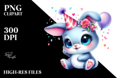 Crazy Cute Bunny with Party Hat PNG Product Image 2