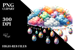 Colorful Cloud with Easter Eggs Hanging, Transparent PNG Product Image 2