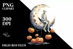 Simple Halloween Mummy on Moon, White Background PNG Product Image 3