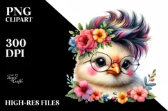 cute Baby Macaw with Floral Wreath PNG Product Image 1