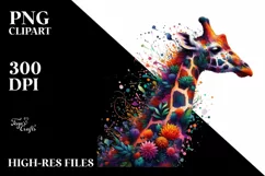 Vibrant Watercolor Giraffe with Flowers PNG Product Image 1