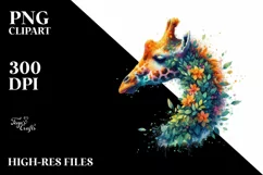 Vibrant Watercolor Giraffe with Flowers PNG Product Image 1