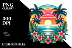 Retro Tropical Rainbow Sunset PNG Product Image 2