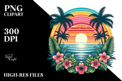 Retro Tropical Rainbow Sunset PNG Product Image 2
